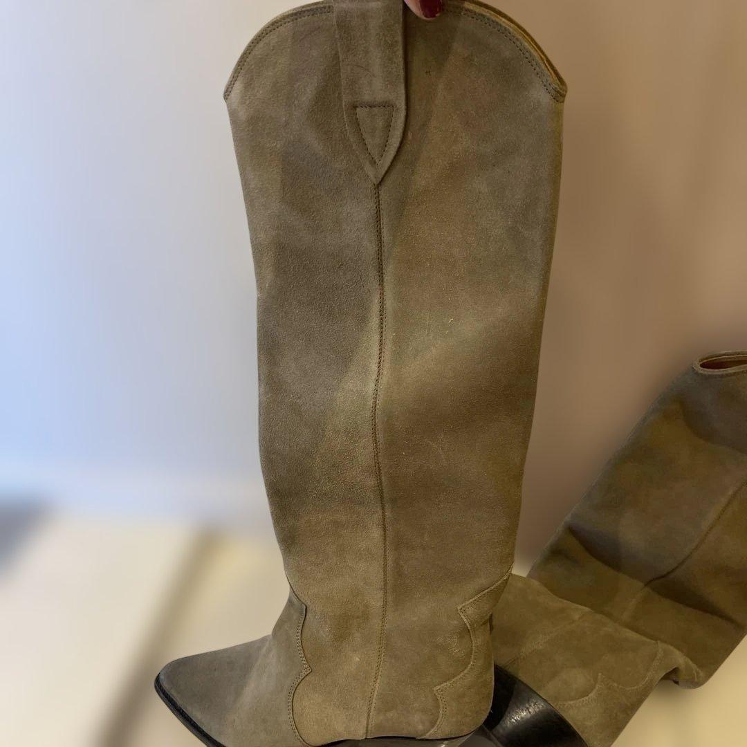 イザベルマランベージュスエード ロングブーツ スカラップデザインサイズ37美品