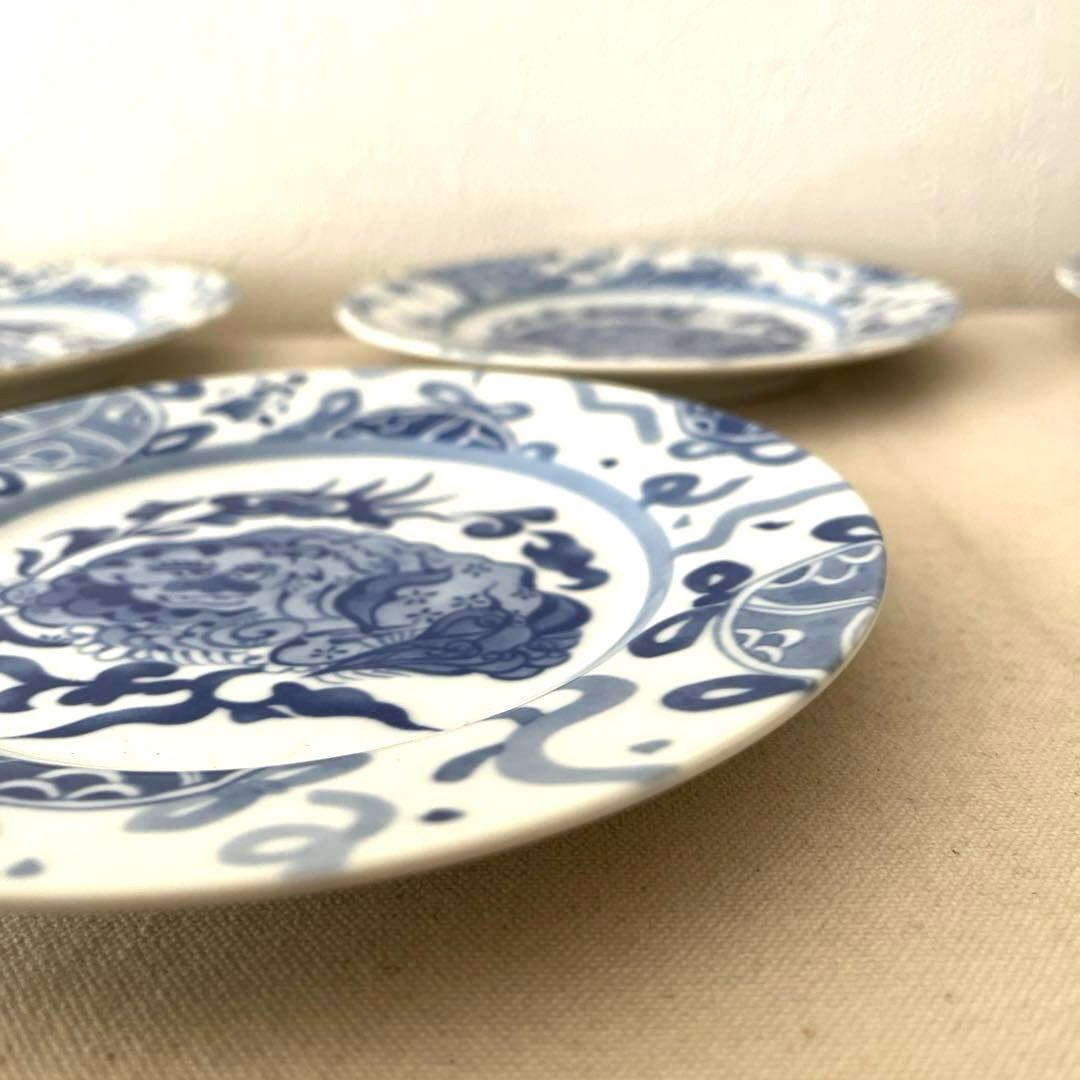 ☆M244 ○香蘭社　寿獅子　中皿【5枚】未使用