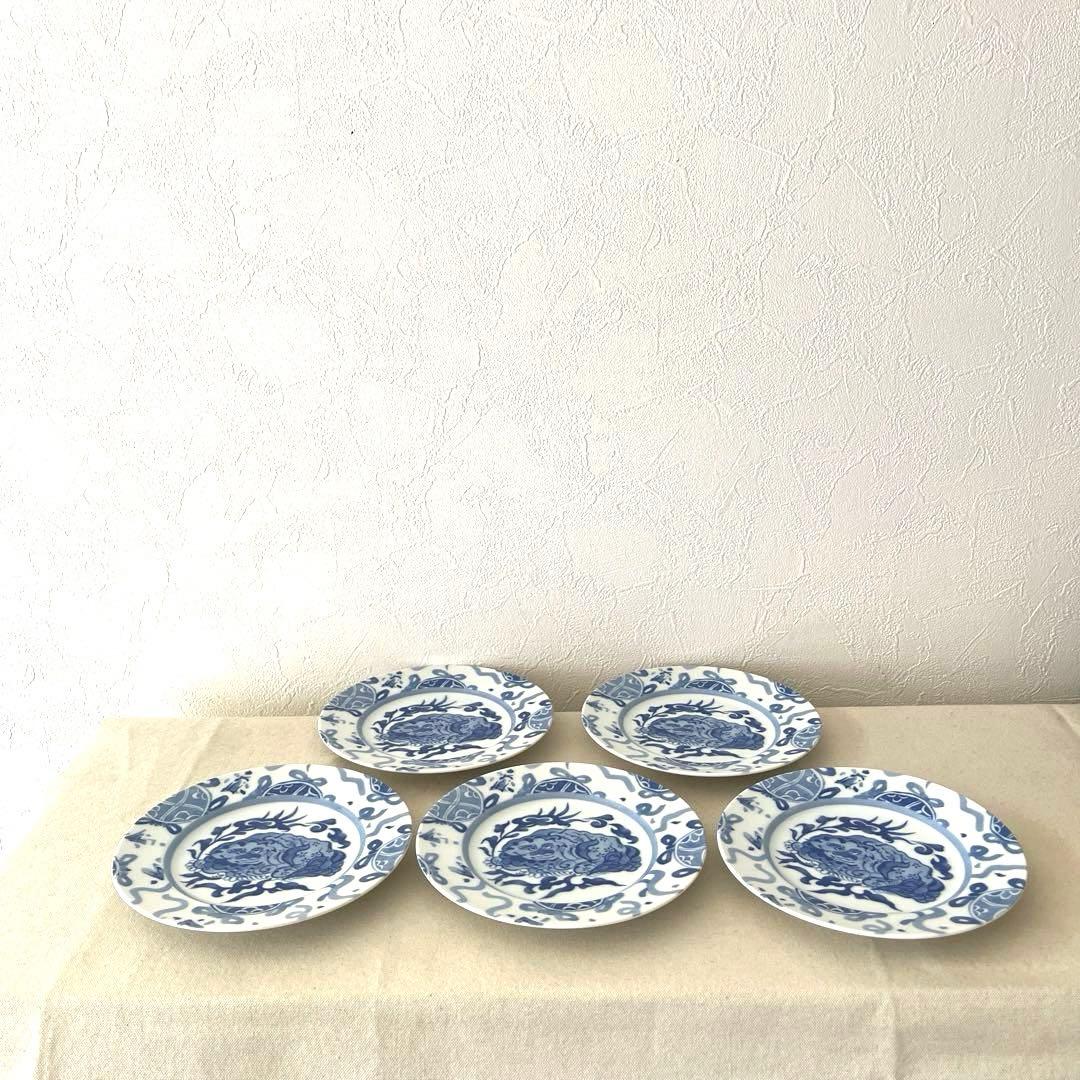 ☆M244 ○香蘭社　寿獅子　中皿【5枚】未使用