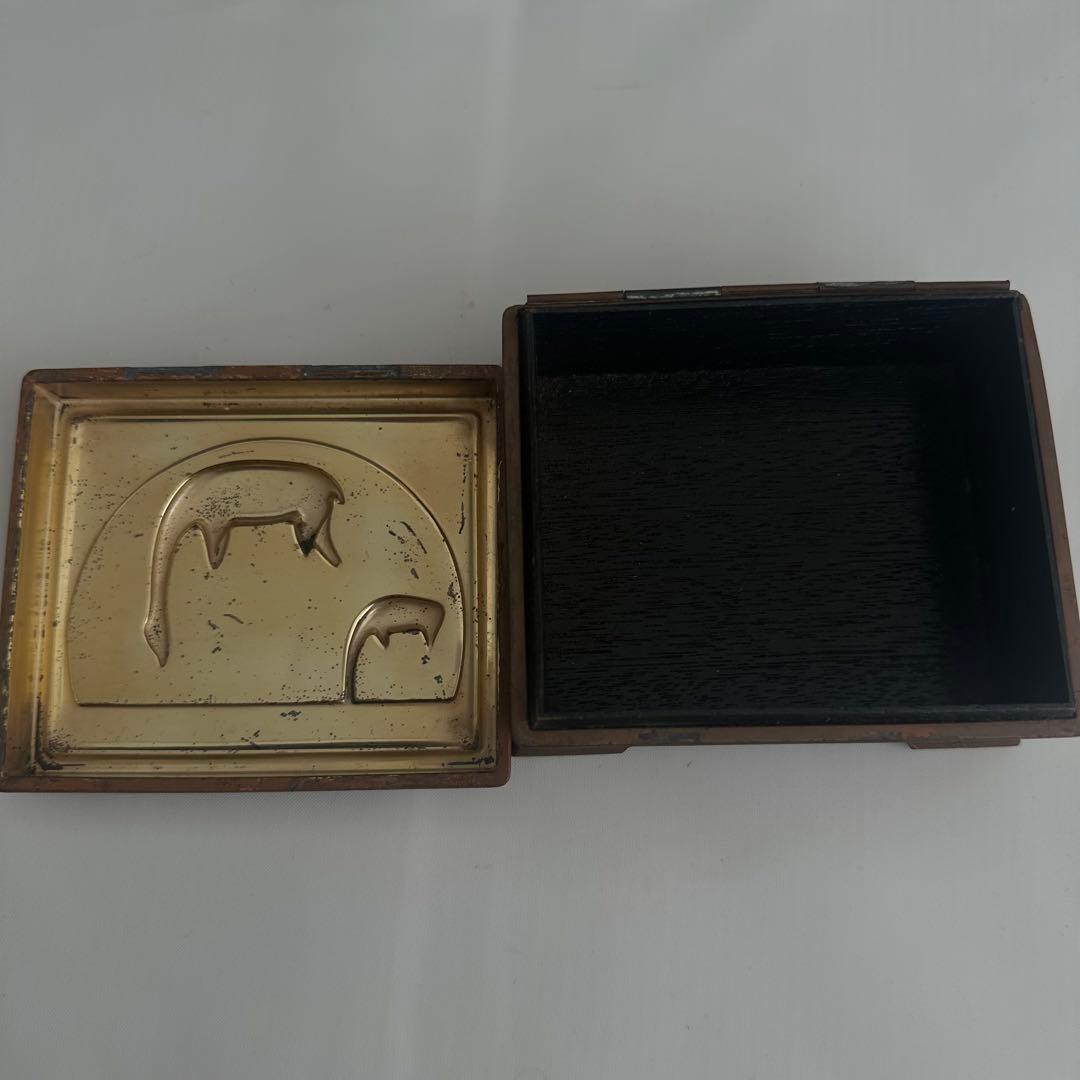 アンティーク小物入れ　木製工芸品　金属工芸品　アンティーク　箱　骨董品