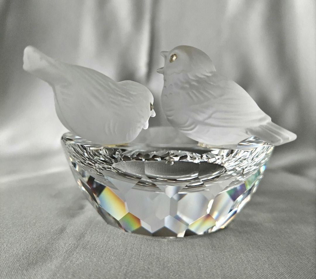 スワロフスキー 小鳥の水盤 小物入れ 置物 クリスタルガラス オブジェ 動物
