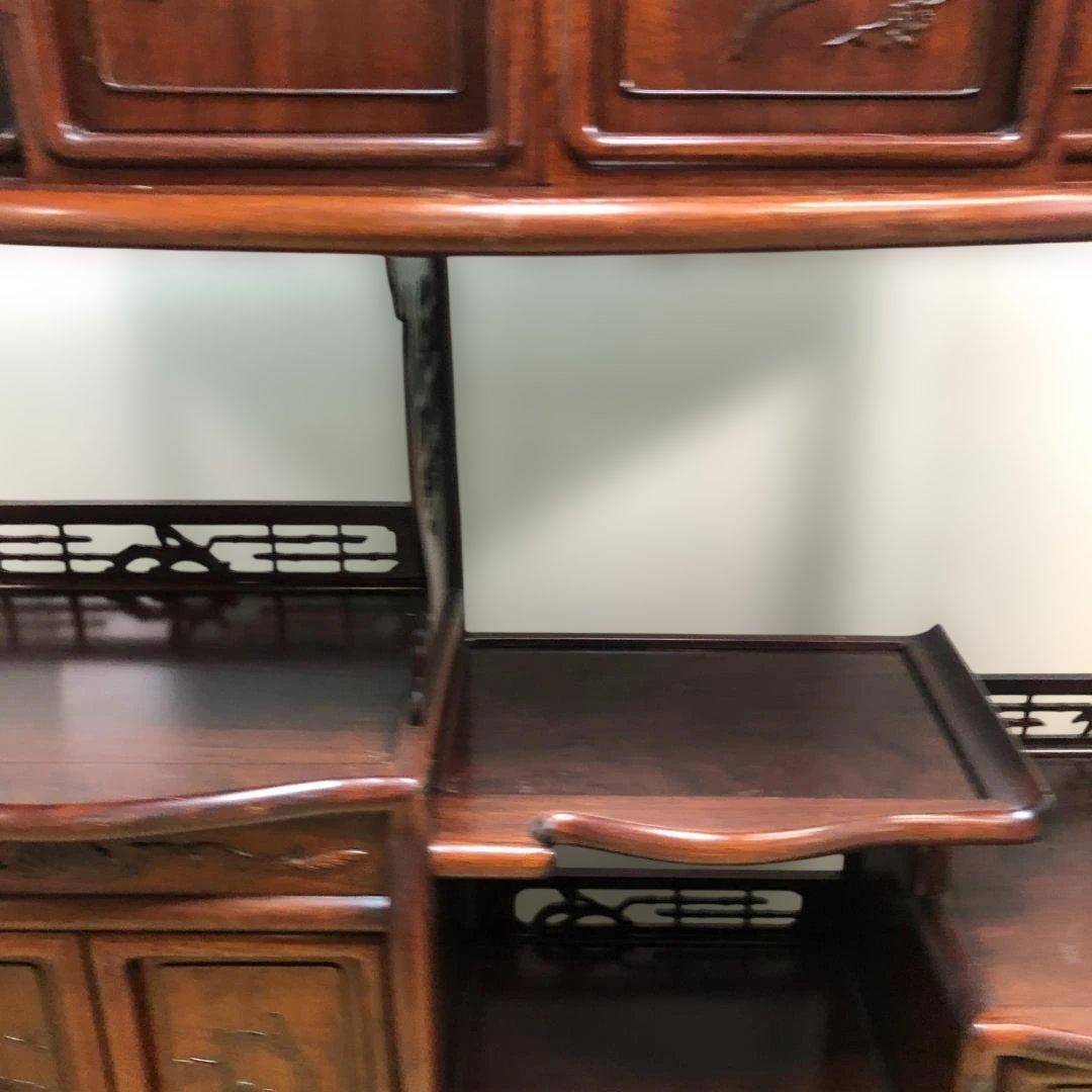 中国家具 唐木 飾り棚 茶棚 木製 彫刻 透かし彫り 収納棚 260126-3