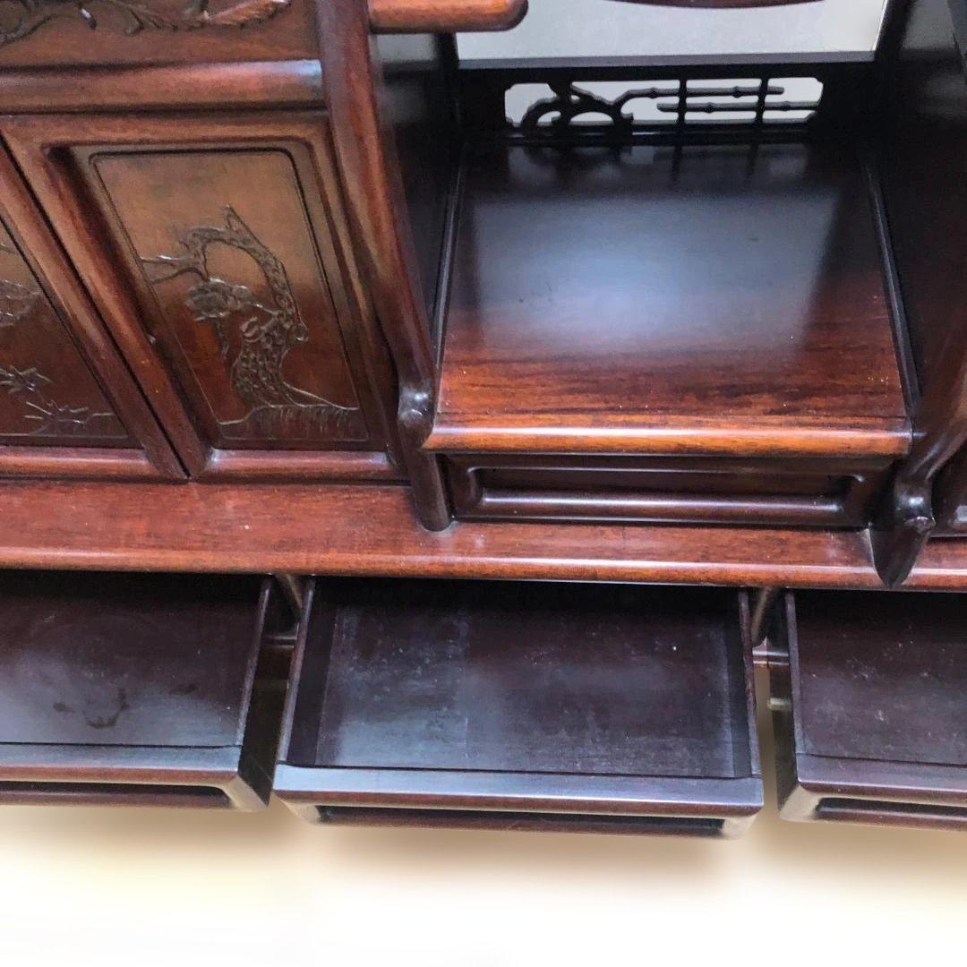 中国家具 唐木 飾り棚 茶棚 木製 彫刻 透かし彫り 収納棚 260126-3