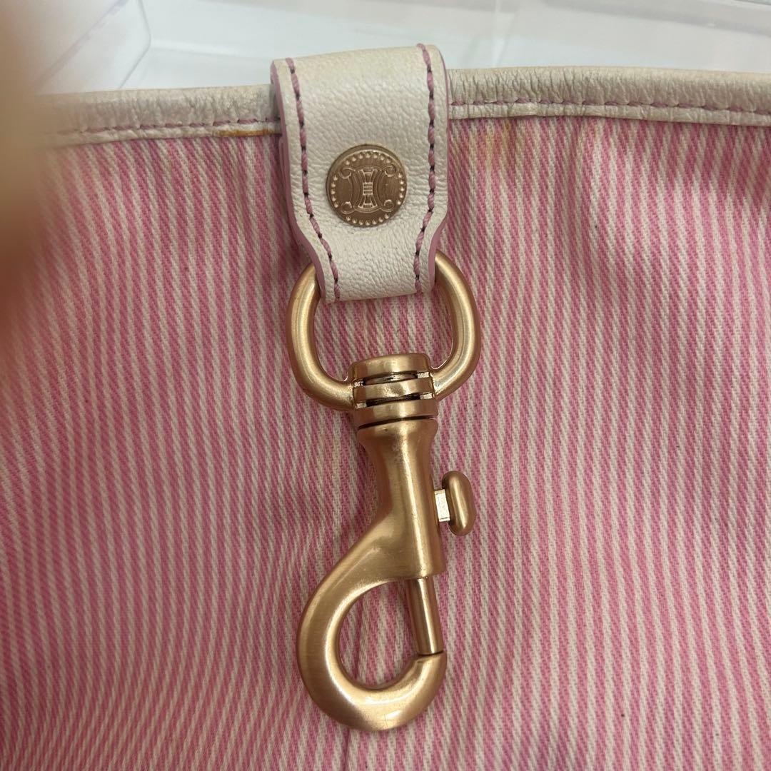 セリーヌ CELINE リリーCマカダムピンクキャンバス レザーハンドバッグ