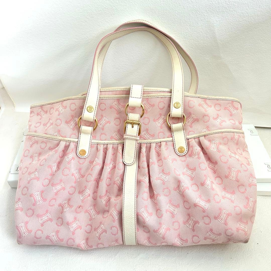 セリーヌ CELINE リリーCマカダムピンクキャンバス レザーハンドバッグ