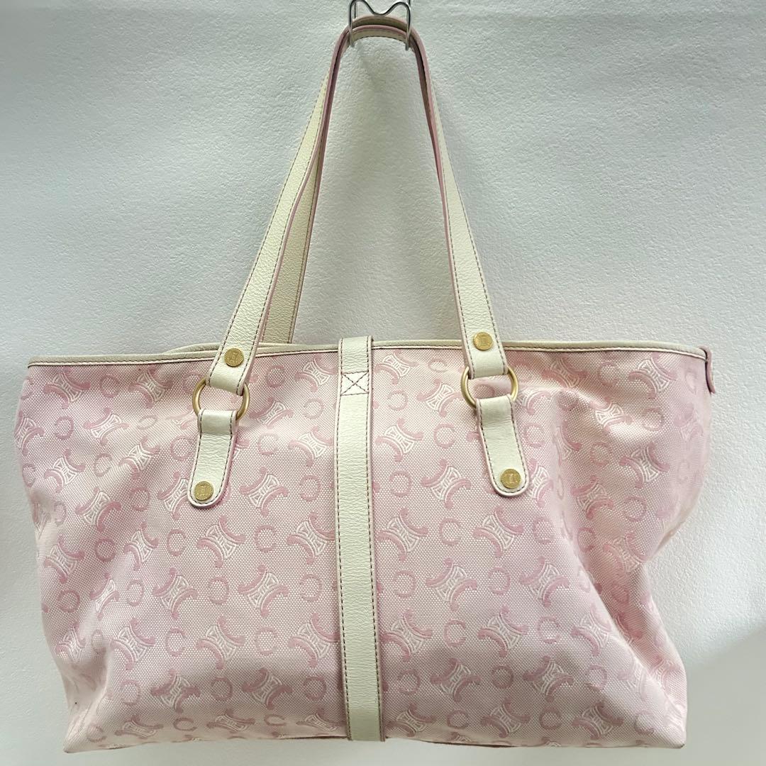 セリーヌ CELINE リリーCマカダムピンクキャンバス レザーハンドバッグ