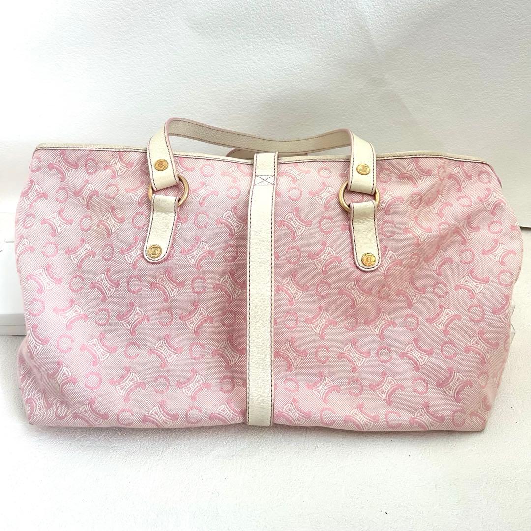セリーヌ CELINE リリーCマカダムピンクキャンバス レザーハンドバッグ