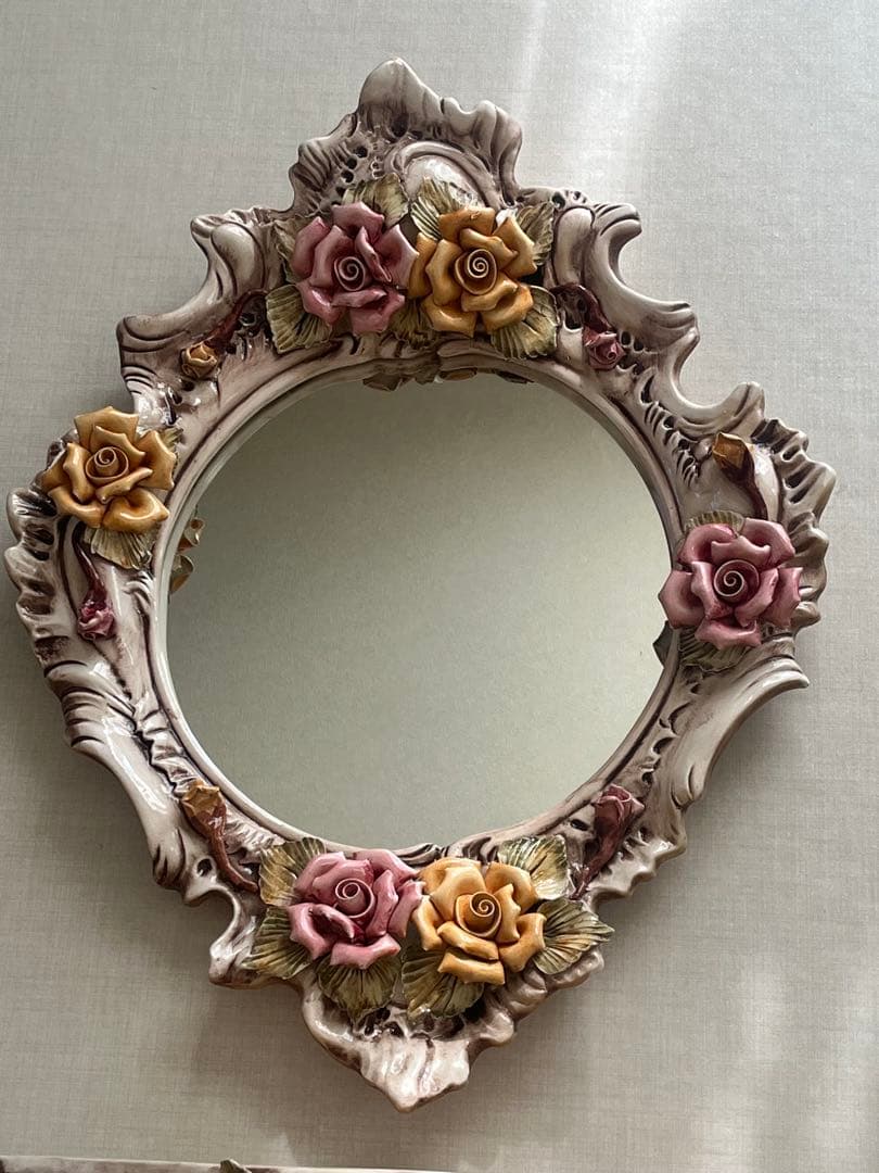 イタリア製 アンティーク ロココ調 壁掛け鏡　コンソール　カポディモンテ ２点
