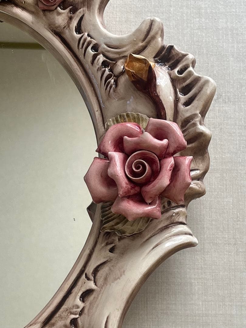 イタリア製 アンティーク ロココ調 壁掛け鏡　コンソール　カポディモンテ ２点