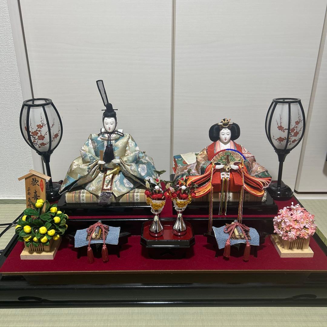 雛人形セット 平安春峰作　和風ランプガラスケース付き