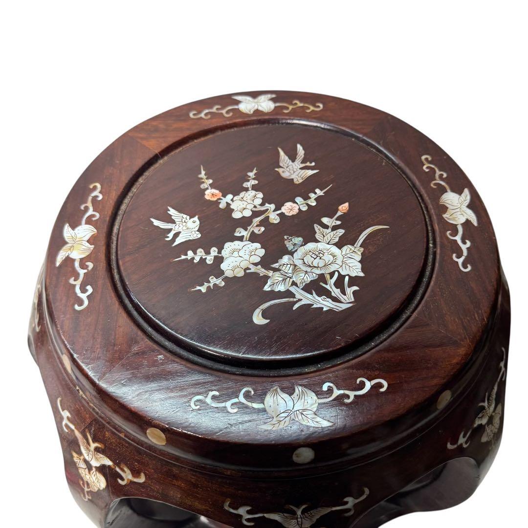 花梨 無垢 螺鈿細工 花鳥文 スツール/椅子 飾り台/花台/香炉台 唐木