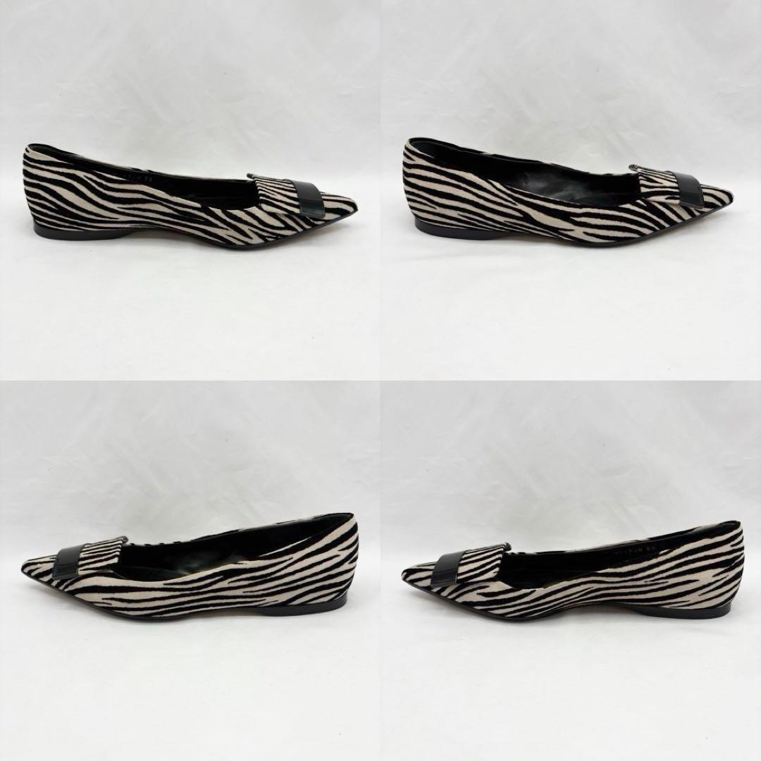 【美品】セルジオロッシ sr1 ゼブラ プレート フラットシューズ 総柄 金具