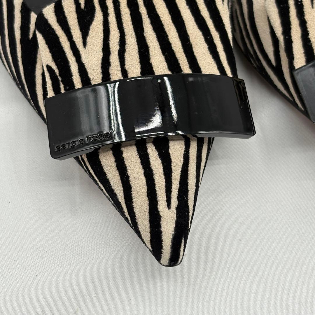 【美品】セルジオロッシ sr1 ゼブラ プレート フラットシューズ 総柄 金具