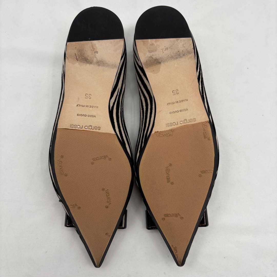 【美品】セルジオロッシ sr1 ゼブラ プレート フラットシューズ 総柄 金具