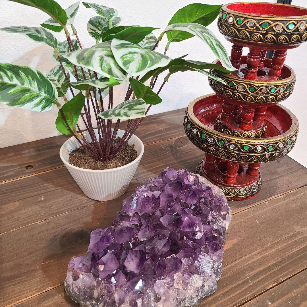 アメジストクラスター　土台付き　開運　守護石　財運　事業の成功