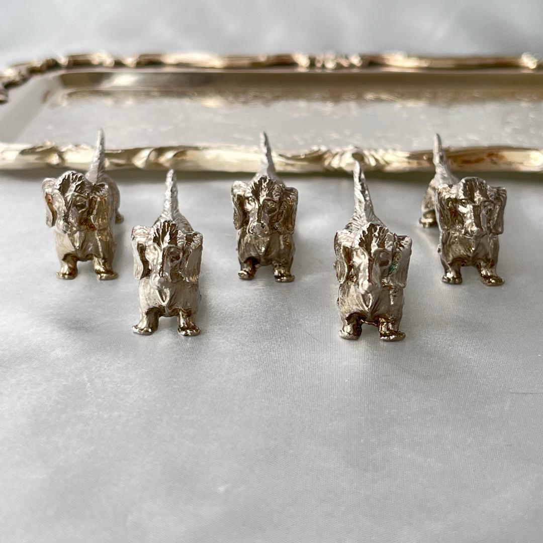 【仏蘭西】 ダックスフンドのナイフレスト 5個組【シルバープレート】