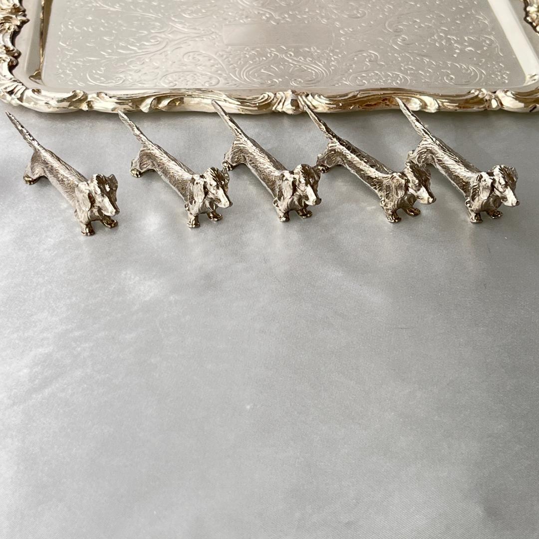 【仏蘭西】 ダックスフンドのナイフレスト 5個組【シルバープレート】