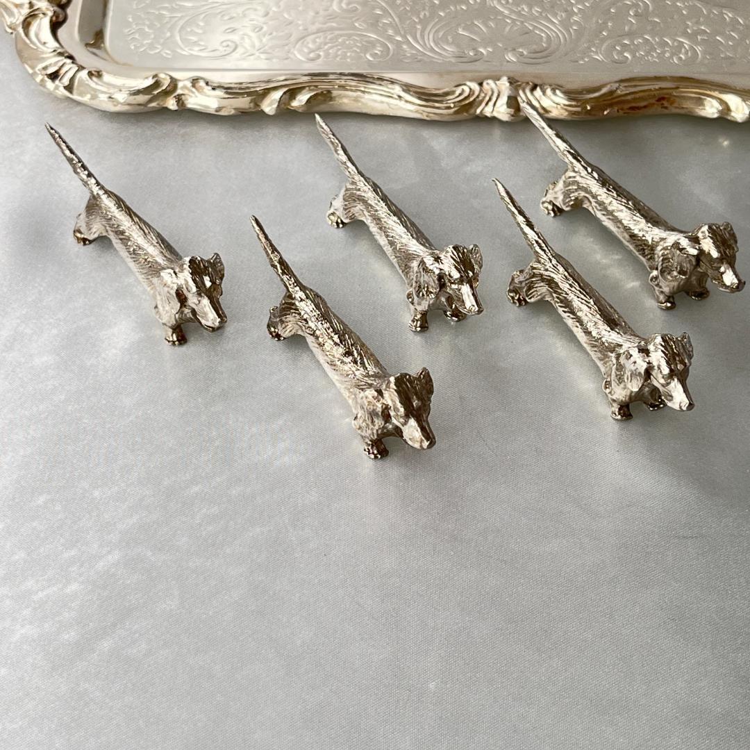 【仏蘭西】 ダックスフンドのナイフレスト 5個組【シルバープレート】