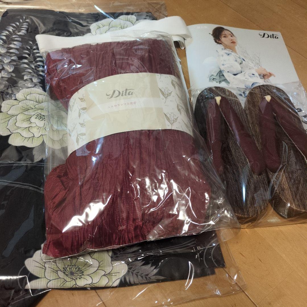 ディータ 花柄刺繍 浴衣・帯セット藤流れ