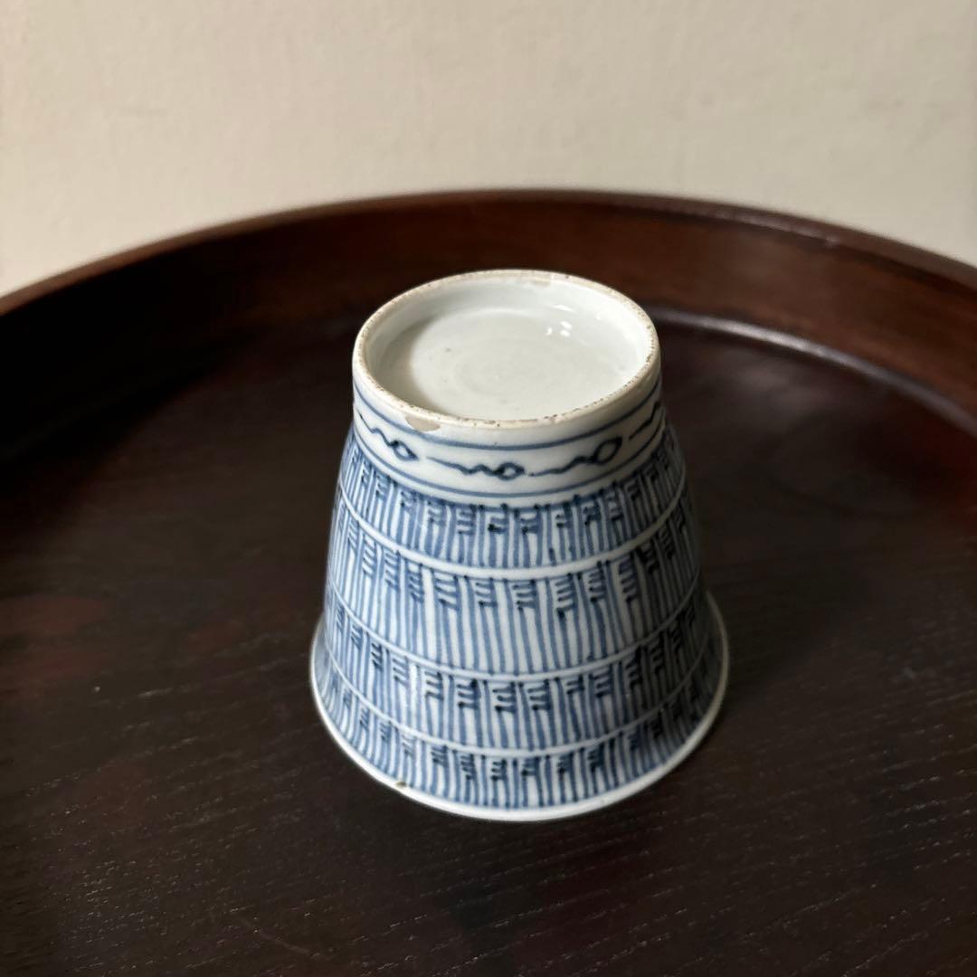 古伊万里蕎麦猪口大きめ猪口1点 江戸幾何学文　アンティーク　骨董白磁　検:李朝