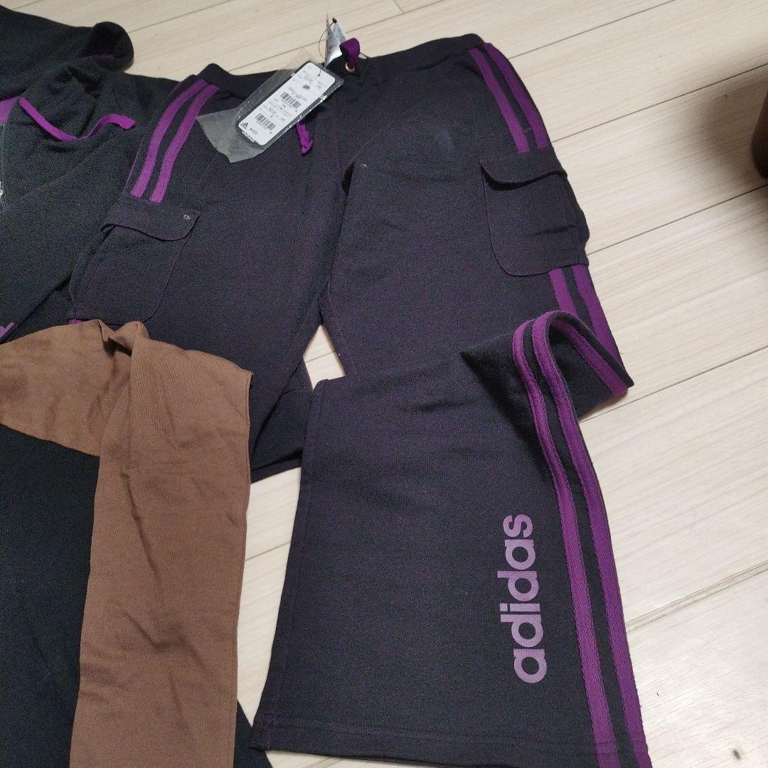 adidas Ｍジャージ 新品　上下 セットアップ 黒、紫　Lサイズの Tシャツ