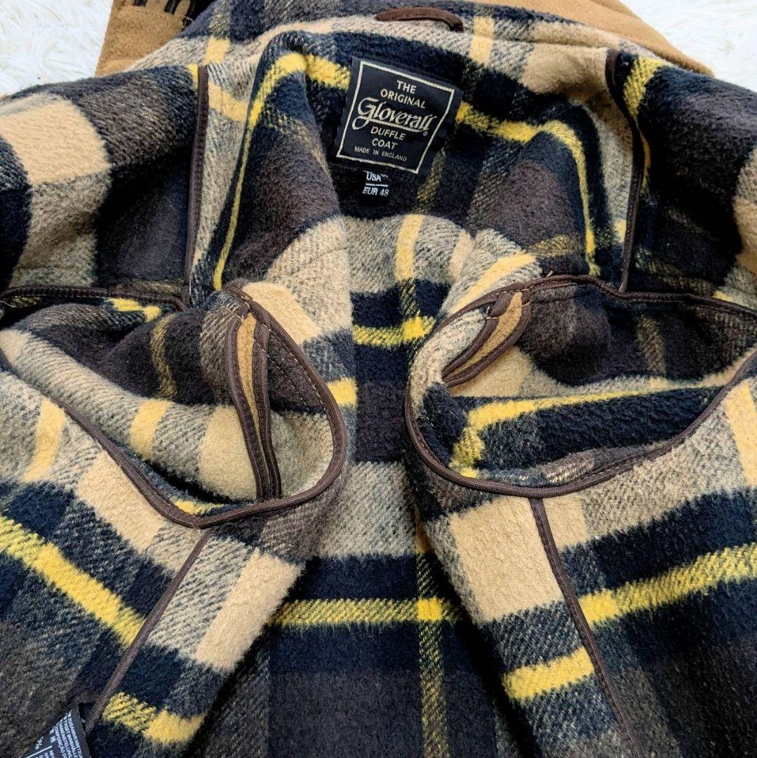 90s グローバーオール ダッフルコート チェック柄 キャメル 英国製 M