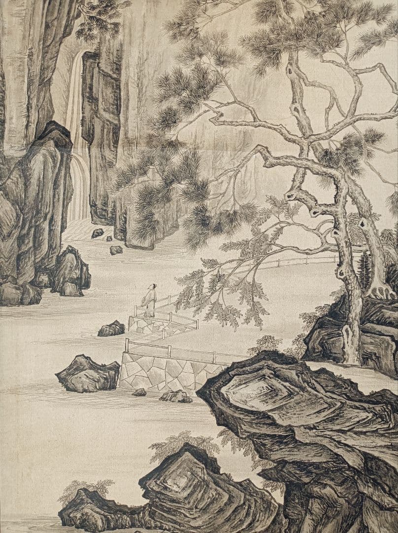 レア 軸 絵 偉人 山水 松 水墨 漢詩 禅 仏教 中国 美術 骨董 インテリア