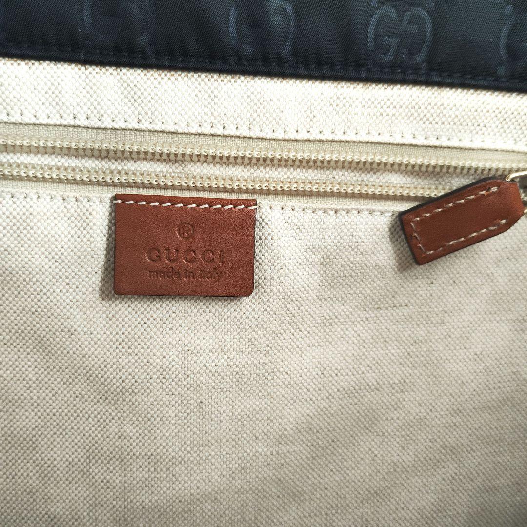GUCCI✨️ナイロン レザー トートバッグ ショルダーバッグ ネイビー GG柄