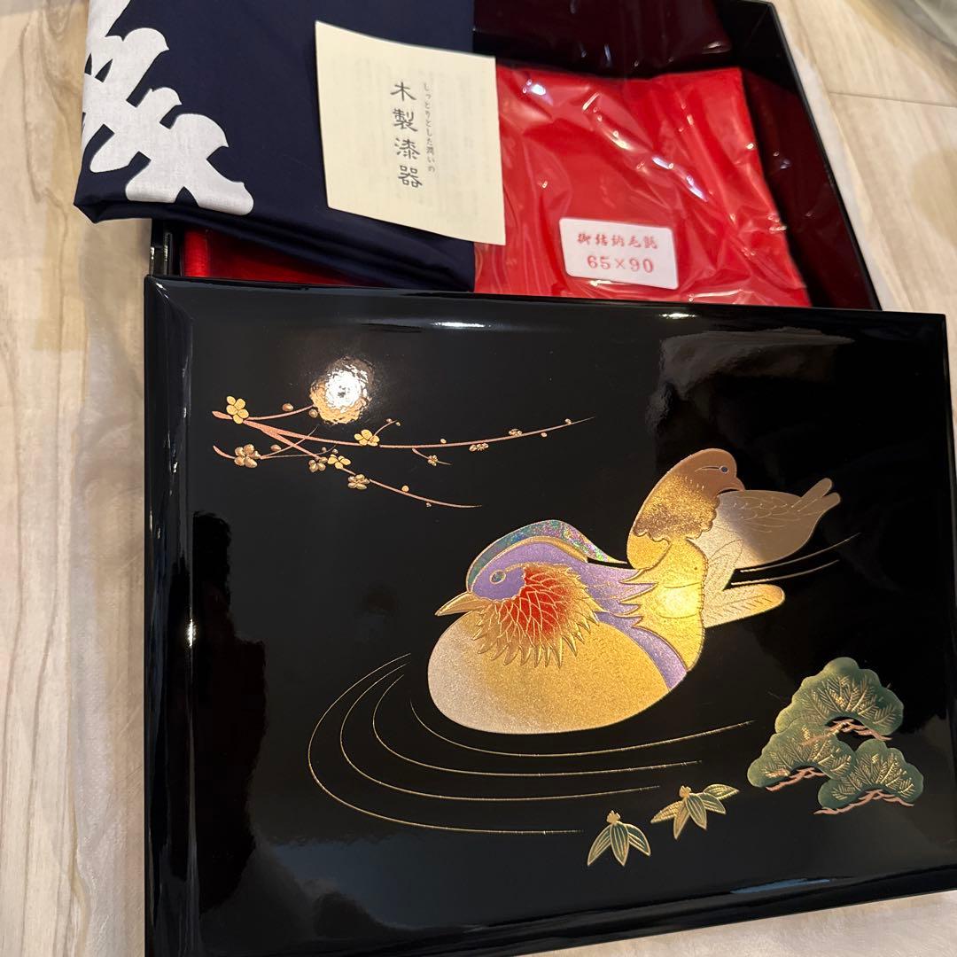 金色の鳥の木製重箱/結納 略式結納品 おしどりセット