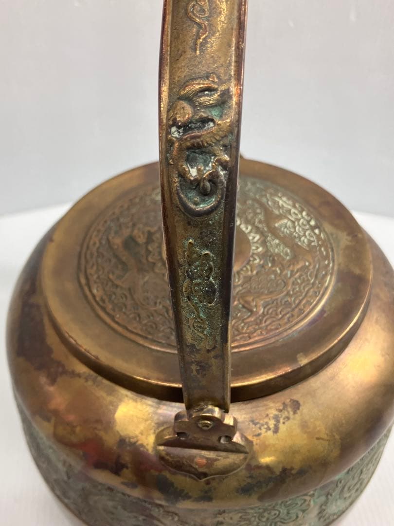 【時代物】銅製 薬缶 水注 湯沸 煎茶道具 毛彫 花文 唐草 骨董品