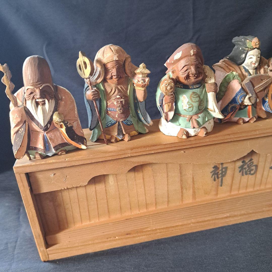 「絶妙です! 彩色木製工芸品 七福神像(脊高 約7cm）7体」 骨董アンティーク