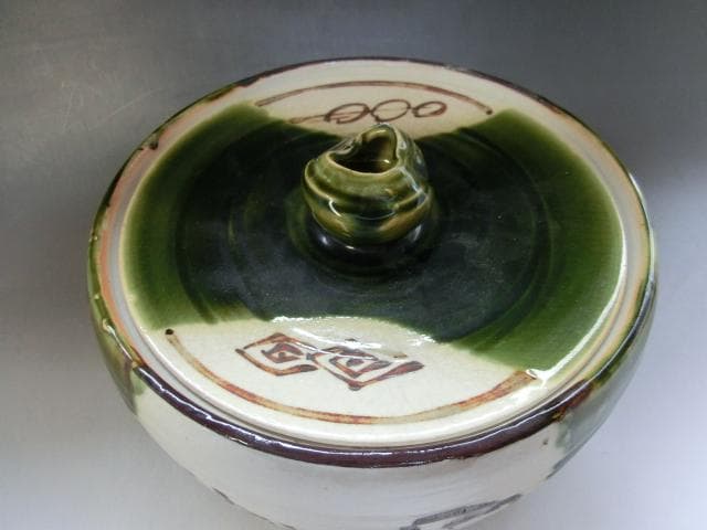 水指■織部焼き 緑釉 涙痕 大振り 大きい 平水指 陶器 お茶道具 時代物骨董■