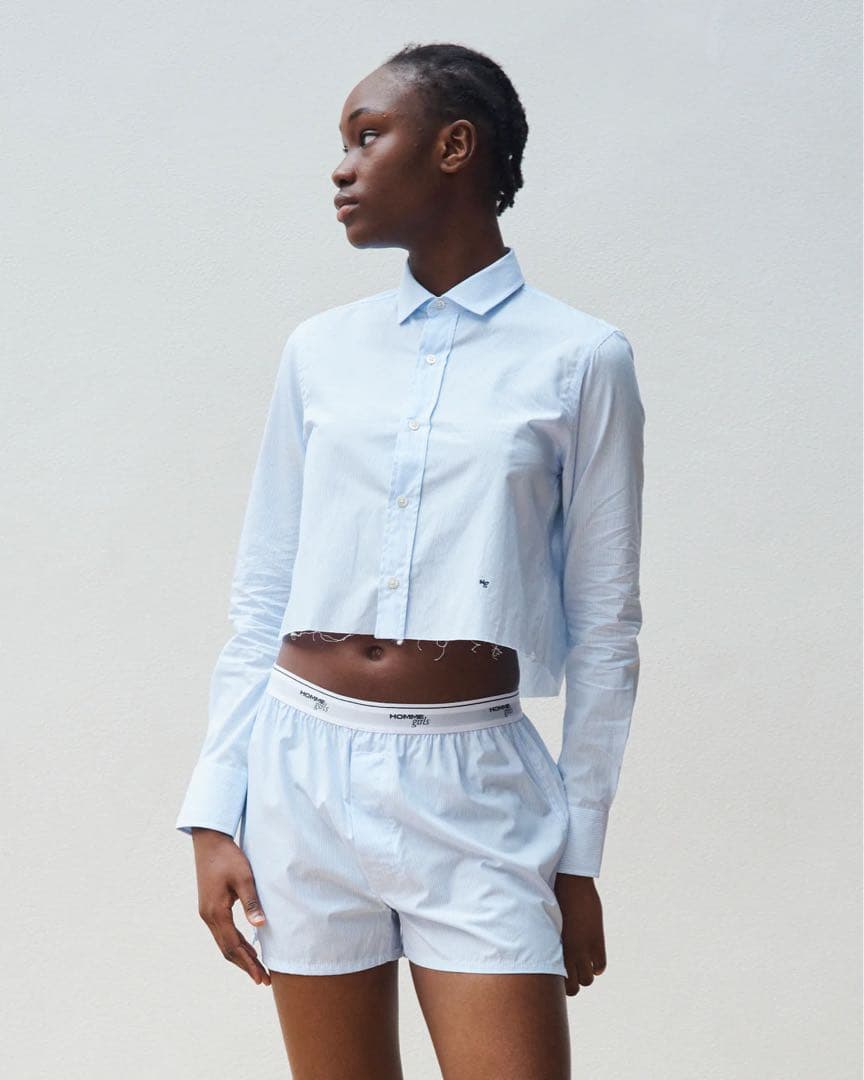 トップス CROPPED SHIRT IN MINI STRIPE hommegirls