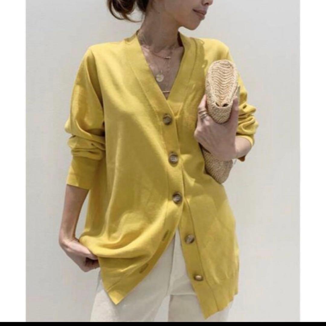 アパルトモン　ドゥーズィエムクラス　コットンシルクⅤネックカーディガン　黄