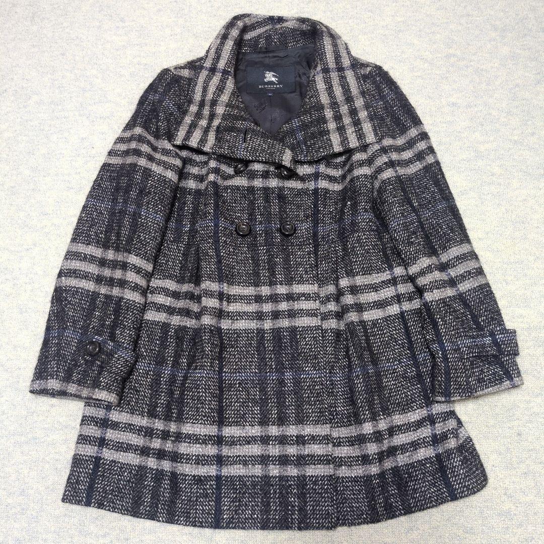 バーバリーロンドン モヘヤ混 ウールコート ノバチェック シャドーホース 44