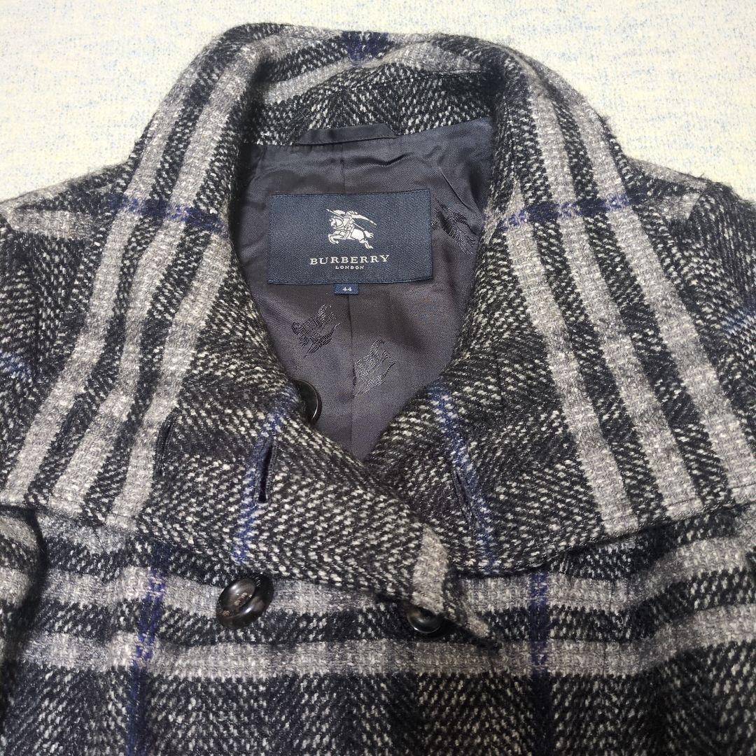 バーバリーロンドン モヘヤ混 ウールコート ノバチェック シャドーホース 44