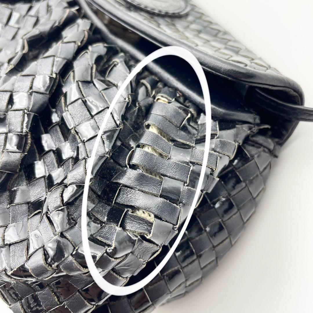 FENDI ヴィンテージ レザー 編み込み ショルダーバッグ 黒 FFロゴ