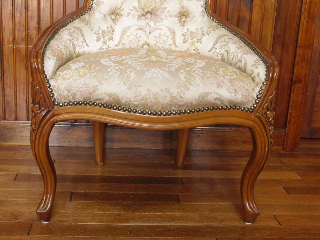 イタリア製☆ロココ様式☆スプーンバックチェア☆猫脚 鋲打ち 高級ジャガード織