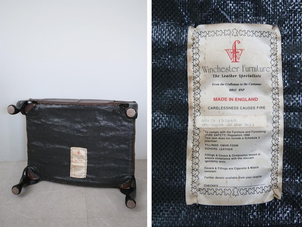 英国アンティークチェスターフィールドフットスツール/レザーオットマン(89-61