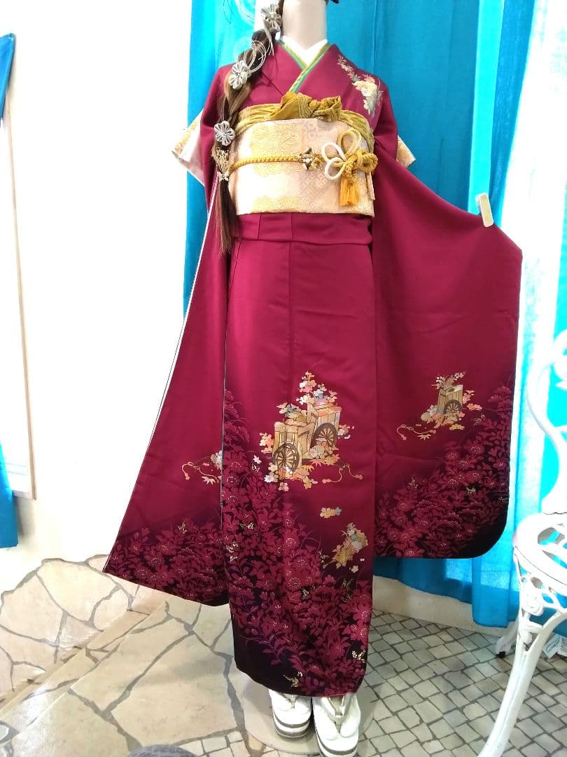 振袖フルセット、正絹鈴乃屋振袖、重ね衿帯揚げ帯締め、西陣袋帯、襦袢、ガード加工