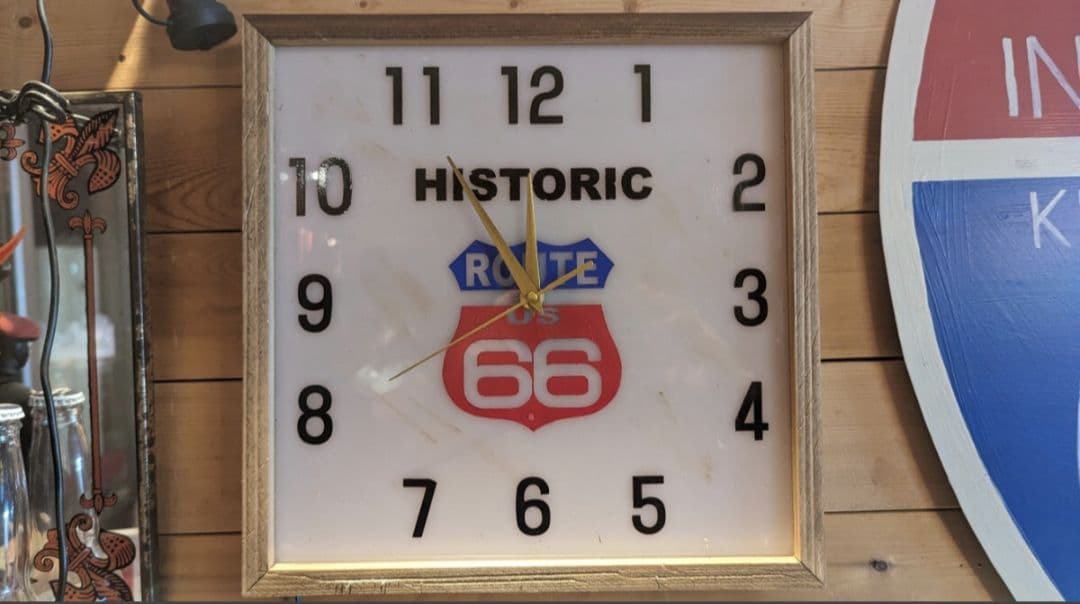 アメリカンクロック★時計★ガレージ★ルート66★ネオンクロック★ヴィンテージ加工
