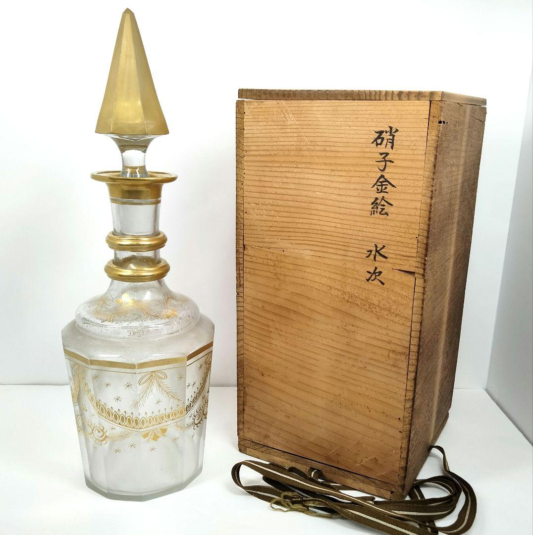 K158 オールドバカラ ガラス金絵 水次 デキャンタ 高さ38㎝ 木箱付