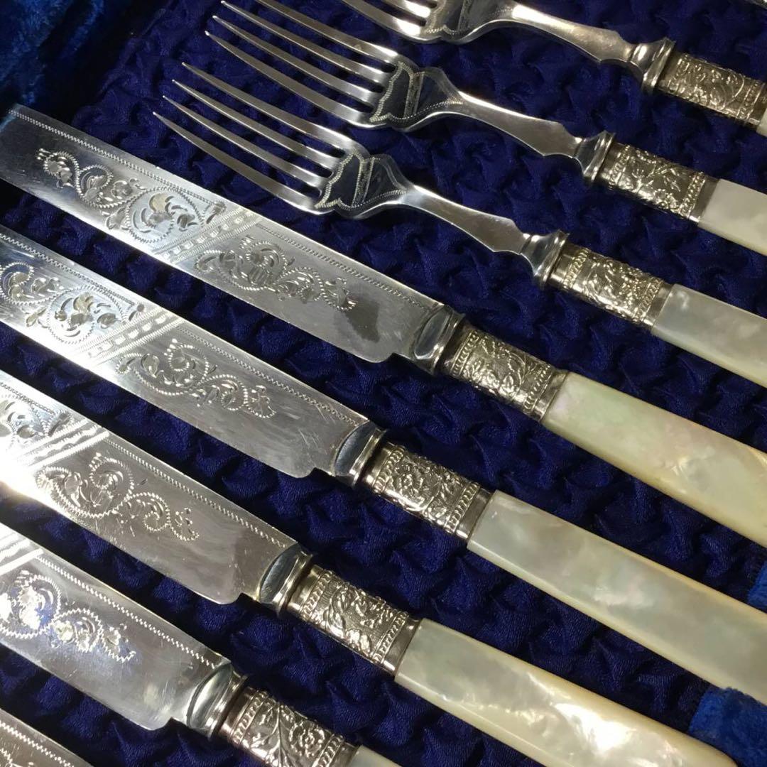 マザーオブパール◆カトラリー12本セット◆白牒貝 シルバープレート アンティーク