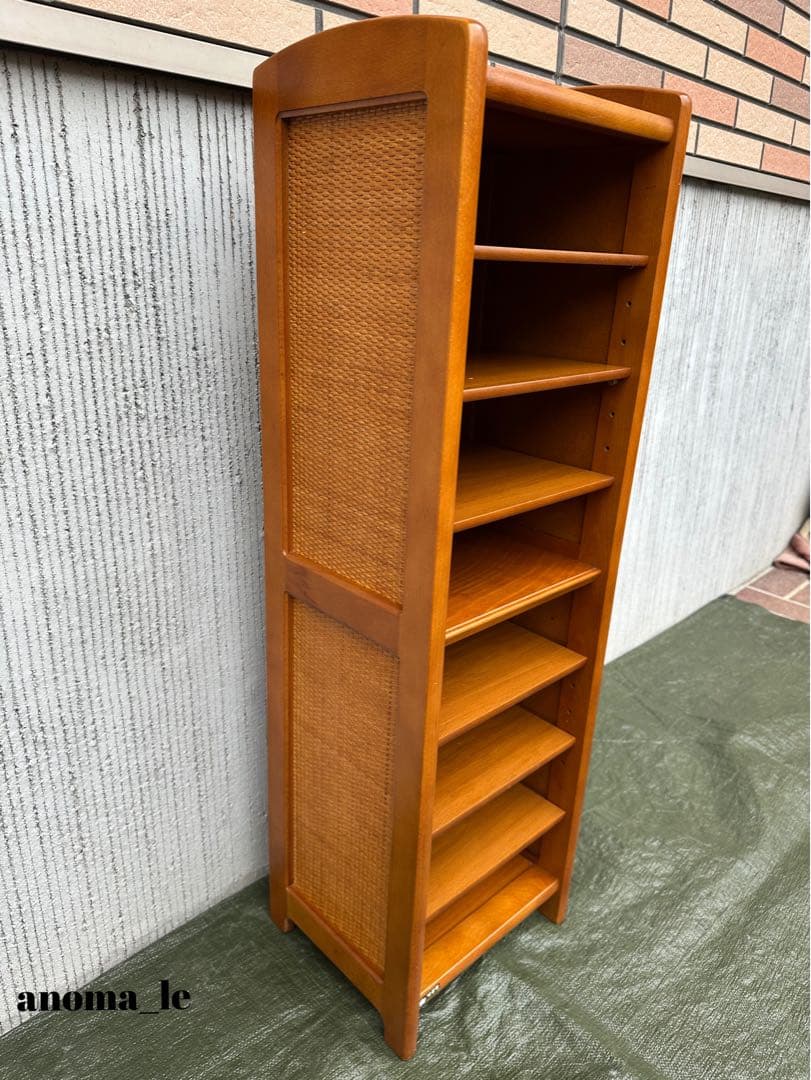 【シューズラック】国産　8段木製ラック　飾り台　ラタン　オールドカリモク◎