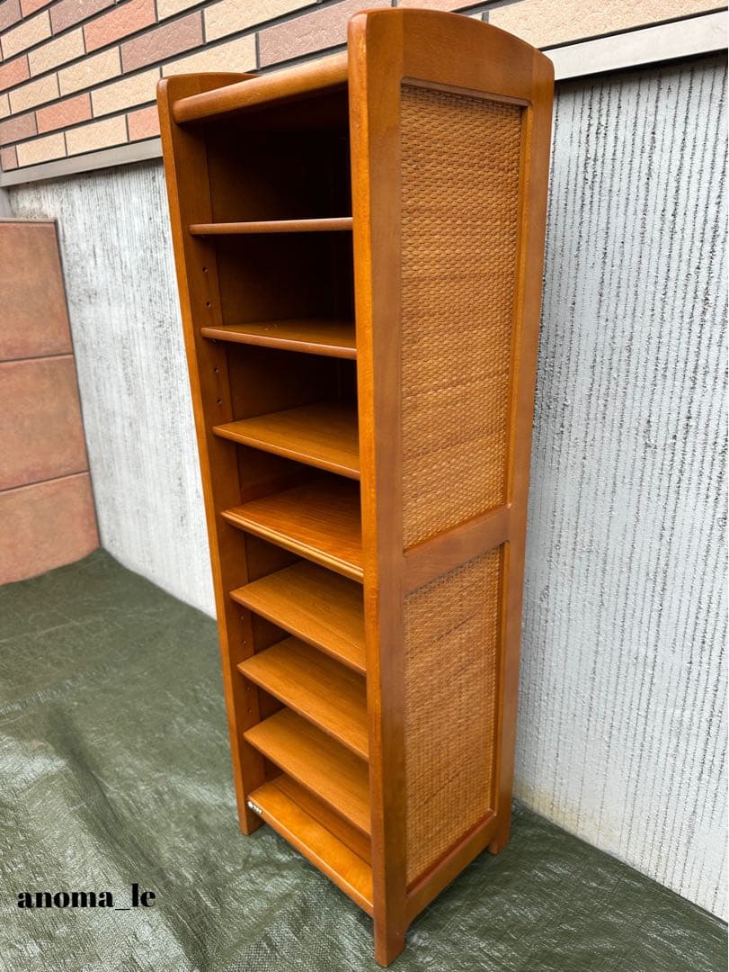 【シューズラック】国産　8段木製ラック　飾り台　ラタン　オールドカリモク◎