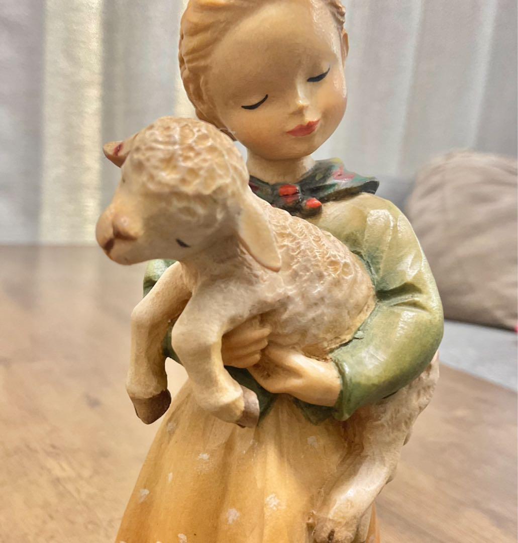 【限定2250体】アンリ/少女と子羊像/アンティーク置物