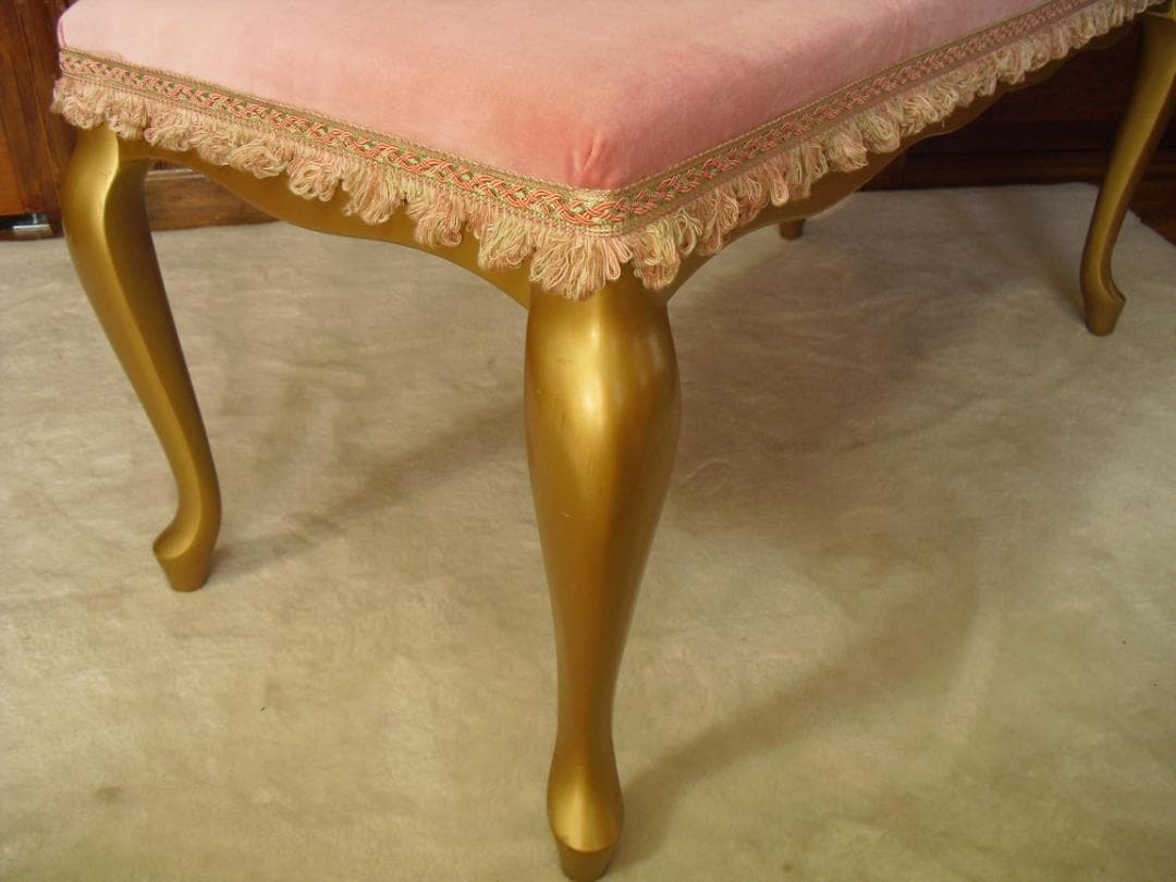 ロココ様式カウチソファ／猫脚スツール☆張替済 フランス製最高級トリミングブレード