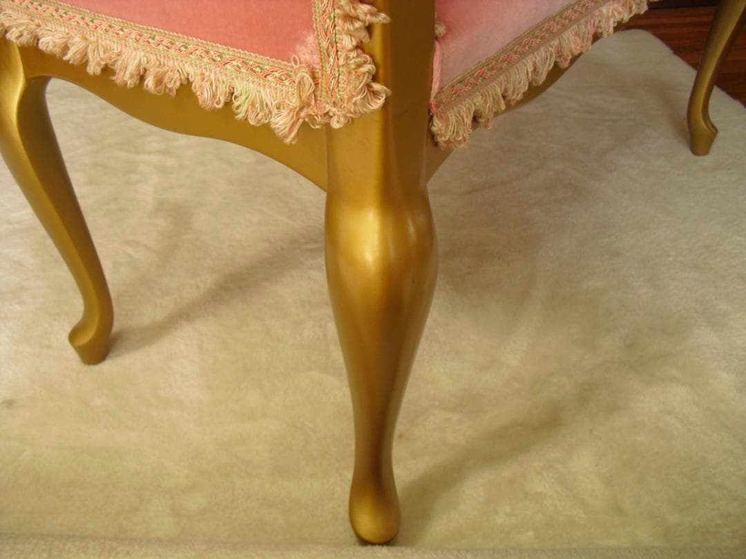 ロココ様式カウチソファ／猫脚スツール☆張替済 フランス製最高級トリミングブレード