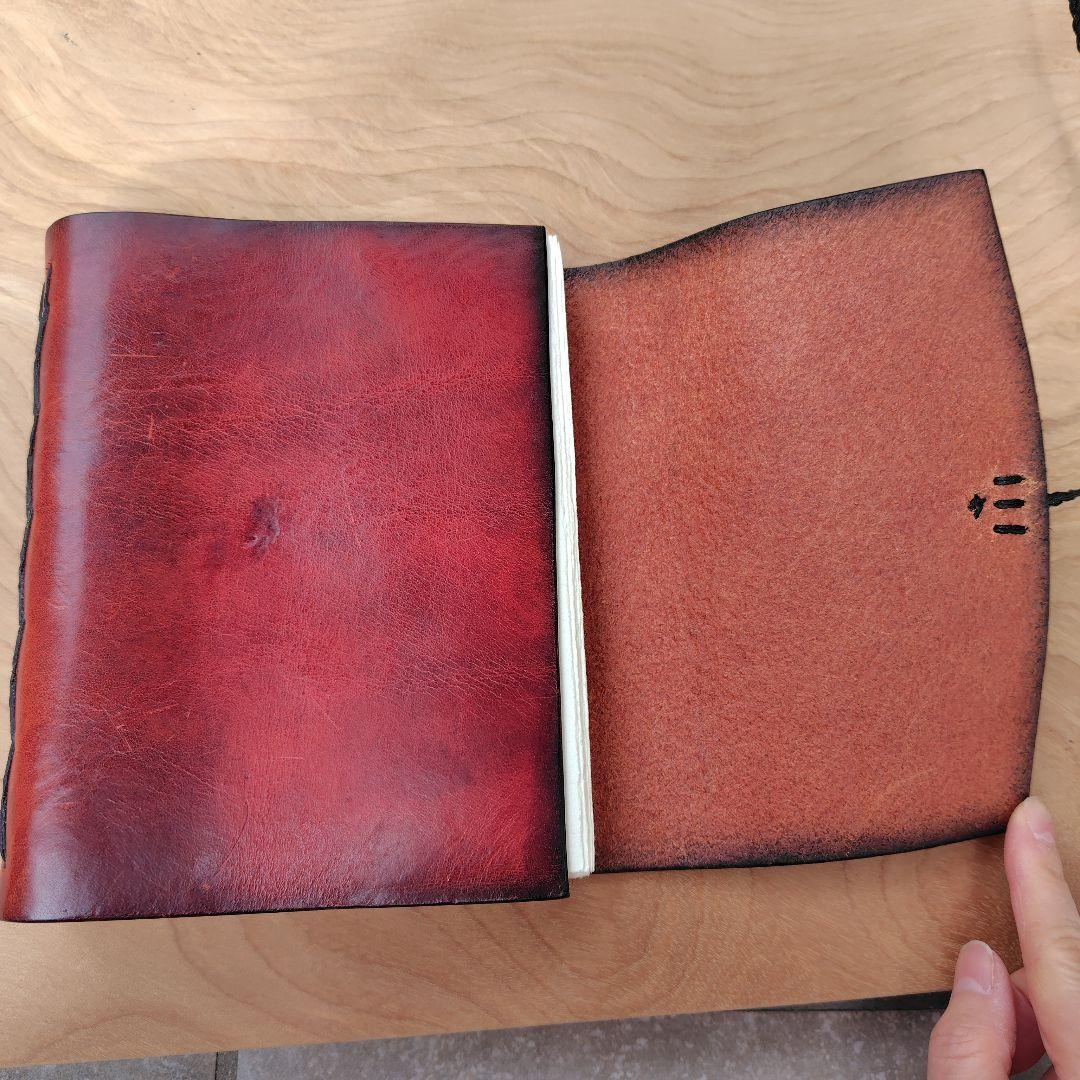 レザー製手縫いノート 赤　レザー　ノート アンティーク ライティングショップ
