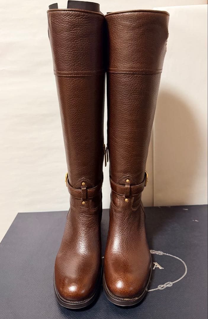 新品　PRADA ブラウン ロングブーツ　茶　シンプル35.5